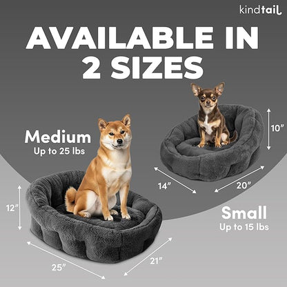 KindTail Small Orthopedic Dog and Cat Bed - Faux Fur Luxury Cuddler for Pets Under 15 lbs, Comfortable Waterproof Material with Nylon Base - 20" x 14" x 10" (Light Grey, Small)