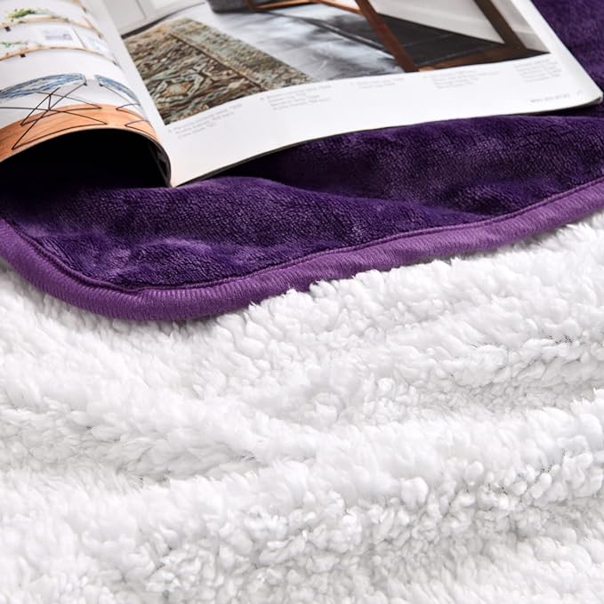 Waterproof Blanket for Bed Couch Sofa, Soft Liquid Pee Proof Pet Blanket for Dog Puppy Cat, Reversible Sherpa Fleece Furniture Protector (Dark Purple, 50x60 inches)
