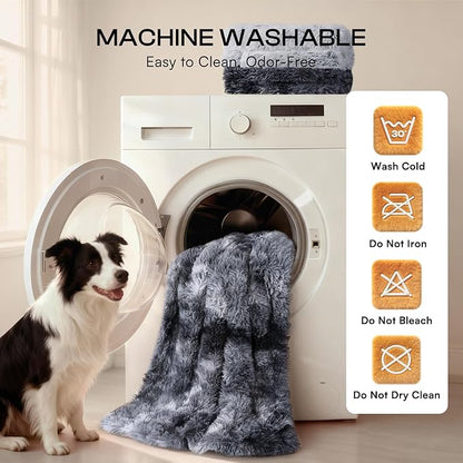 Luciphia Large Waterproof Dog Blanket Pet Washable Liquid Proof Furniture Protector Small Shaggy Plush Calming Long Faux Fur Bed Cover for Couch Cat Blankets for Kitten Doggy, Tie-dye Grey, 30" x 40"