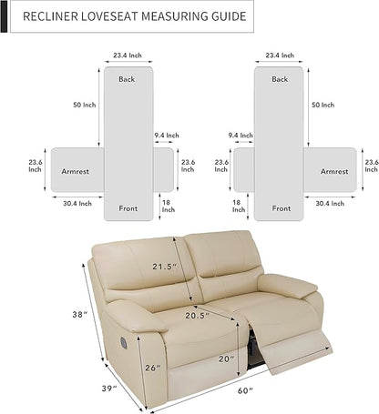Easy-Going Loveseat Recliner Cover, Reversible Couch Cover for Double Recliner, Split Sofa Cover for Each Seat, Furniture Protector with Elastic Straps for Kids, Dogs, Pets(2 Seater, White/White)