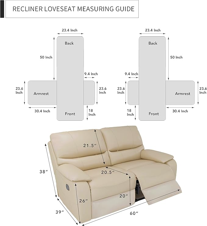 Easy-Going Loveseat Recliner Cover, Reversible Couch Cover for Double Recliner, Split Sofa Cover for Each Seat, Furniture Protector with Elastic Straps for Kids, Dogs, Pets(2 Seater, Chocolate/Beige)