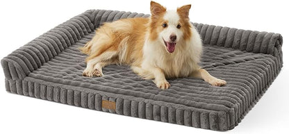 COZY KISS Cute Dog Bed, Faux Rabbit Fur Orthopedic Foam Dog Bed with Sides, Removable Washable Cover & Waterproof Lining, Comfortable Pet Couch for Large Dogs, Grey (44" L x 32" W x 7" Th)