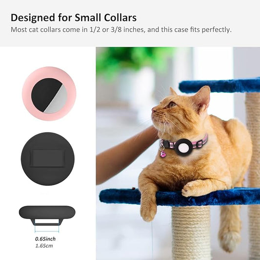 2022 AirTag Cat Collar Holder, Small AirTag Compatible Case, 2Pack Waterproof for 3/8" Collar, Black&Pink