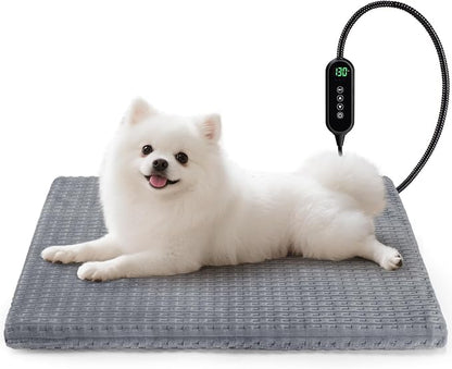 Cat Heating Pad, Waterproof Heated Cat Dog Bed with Adjustable Temperature & Timer, Electric Pet Mat for Indoor Cats Dogs, Chew Resistant Steel Cord（Small: 18"x16" Gray）