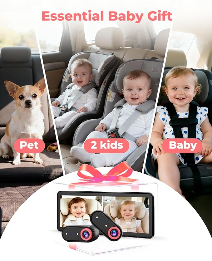 LUCKVIEW BM5PRO 7.2" Dual Camera Baby Monitor, 1080P HD Display for 2 Kids, Night Vision, Easy Install Car Baby Monitor, Ideal Gift, Rear Seat Safety for Babies & Pets