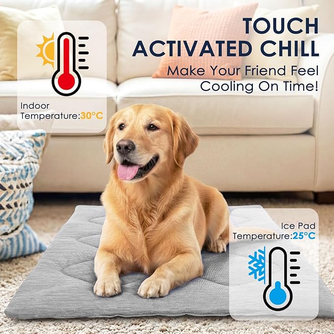 ASENKU Dog Cooling Mat, Portable & Durable Cooling Mat for Dogs, Summer Anti-Slip Breathable Cooling Bed for Large Dogs 60–100 lbs (Golden Retriever, Lab, German Shepherd), 43x32 inches, Grey Diamond