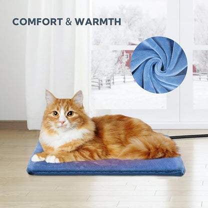 Heating Pad for Cats and Dogs Outdoor,Indoor Warming Cat Heating Pad, Waterproof，Chew Resistant Cord (Blue, 20 X 16)