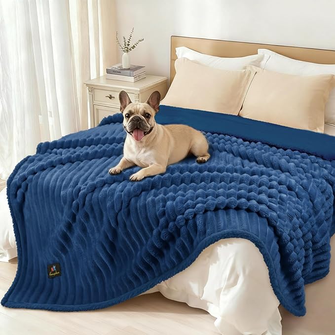 Luciphia Waterproof Dog Blanket for Large Dogs Ultra-Soft Calming Cut Pile Flannel Throw Durable & Warm Furniture Protection for Couch Bed Pet Human Blanket Machine Washable Deep Navy,XL(85''x57'')