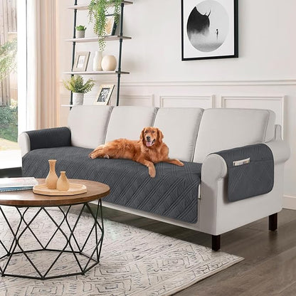 TAOCOCO Waterproof Oversized Sofa Covers for Pets Without Back Cover, Couch Seat Covers with Pocket for 4 Cushion Couches Washable Dog Couch Protector Sofa Slipcovers(Oversized Sofa, Charcoal Gray)