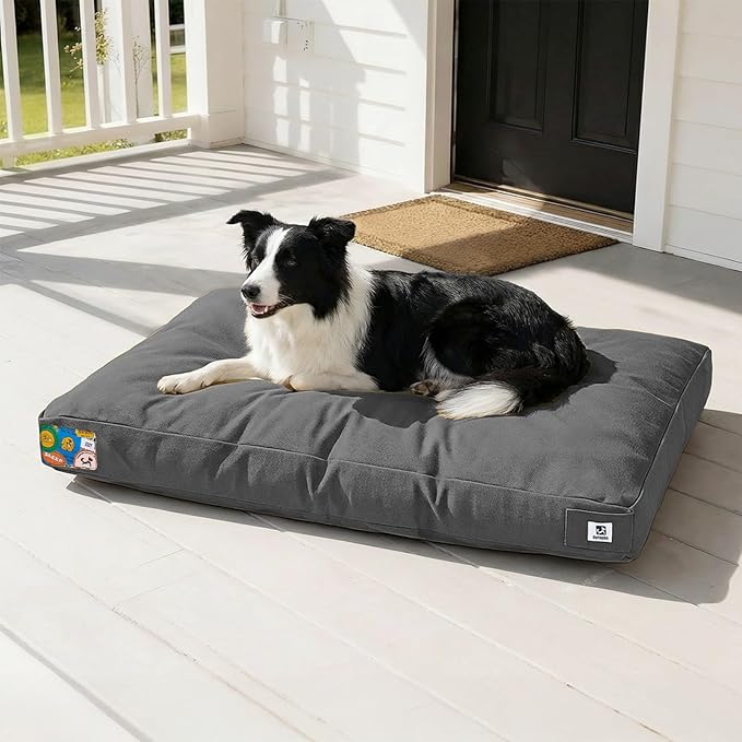 Sytopia 36 Inch Canvas Indestructible Outdoor Dog Bed for Large Dogs, Chew Proof Dog Bed with Waterproof Washable Removable Cover, Indoor Patio Pet Pad for Crate, Dark Grey