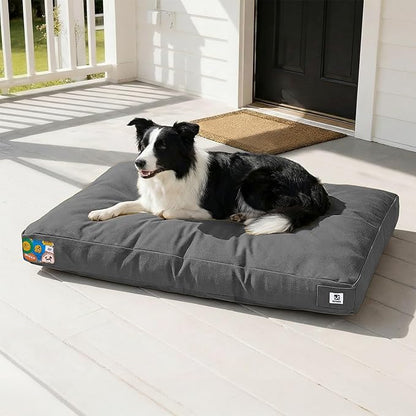Sytopia 36 Inch Canvas Indestructible Outdoor Dog Bed for Large Dogs, Chew Proof Dog Bed with Waterproof Washable Removable Cover, Indoor Patio Pet Pad for Crate, Dark Grey