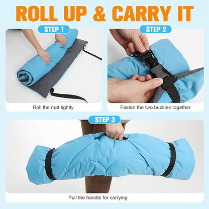 EXPAWLORER Outdoor Dog Bed, Portable Waterproof Reversible Camping Travel Durable Dog Bed, Large Pet Mat Machine Washable Indoor for Medium Large Dogs Puppy Cats Sleeping Outside 35"x51" Blue & Grey