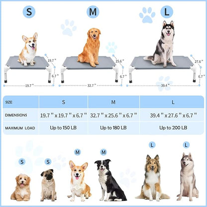 Elevated Cooling Dog Bed, Raised Outdoor Dog Bed for Medium Dogs, Portable Pet Cots with No-Slip Rubber Feet, Double Layer Polyester Cotton
