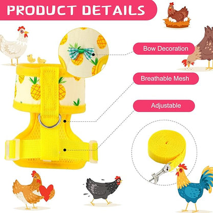 Frienda 2 Pcs Adjustable Chicken Harness and Leash Set Spring Summer Comfortable Elastic Hen Vest Breathable Harness for Hens Duck Goose Pet Training Walking Supplies(Pineapple, Strawberry,Medium)