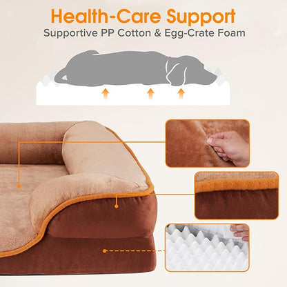 NEWBULIG 42x32 Inch Orthopedic Dog Bed Large Sized, Dog Couch/Sofa Bed with Washable Cover, Waterproof, Memory Foam, Soft Fluffy Surface