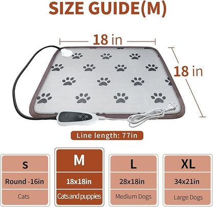 GOLOPET Cat Heating Pad 18x18 in with Smart Thermostat Switch and Power Line Protection Tube,Obtained MET and UL Dual Certification,Waterproof Pet Heating Pad for Cats-Paw Print