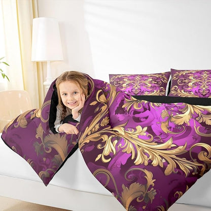 Erosebridal (Just Print Golden Damask King Size Bedding, Vintage Florals Exotic Comforter Set for Kids Boys Girls, Hippie Boho Aztec Paisley Quilt Set Victorian Baroque Luxury Bed Sets