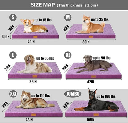 Patas Lague Orthopedic XL Dog Bed Large Sized Dog 48''X30'', Waterproof Soft Comfortable Egg Crate Foam Large Pet Beds Crate Mat with Removable Washable Cover and Nonskid Bottom, Pueple