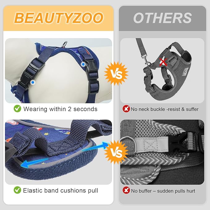 BEAUTYZOO Cat Harness and Leash for Walking, Escape Proof Soft Adjustable Vest Harnesses for Small Cats Kittens, Easy Control Breathable Reflective Strips Jacket, Blue, S