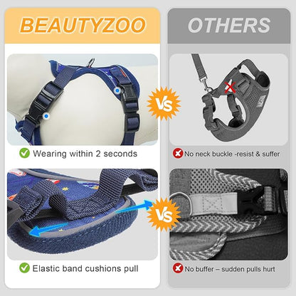 BEAUTYZOO Cat Harness and Leash for Walking, Escape Proof Soft Adjustable Vest Harnesses for Small Cats Kittens, Easy Control Breathable Reflective Strips Jacket, Blue, S