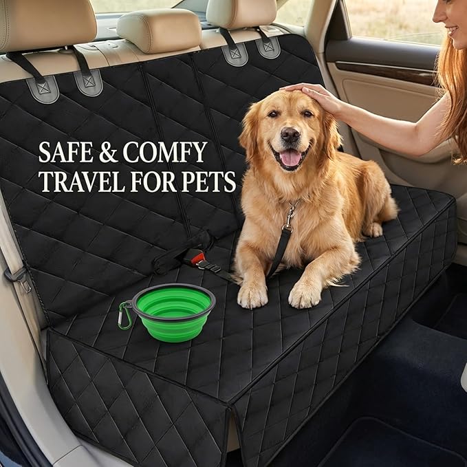 SNZ Dog Car Seat Cover for Back Seat - Waterproof Pet Seat Protector with Non-Slip Bottom, Scratch-Resistant Heavy Duty 600D Oxford, Machine Washable for SUV Trucks Sedan (Black, 4-Piece Set)