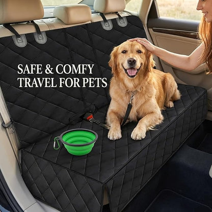 SNZ Dog Car Seat Cover for Back Seat - Waterproof Pet Seat Protector with Non-Slip Bottom, Scratch-Resistant Heavy Duty 600D Oxford, Machine Washable for SUV Trucks Sedan (Black, 4-Piece Set)