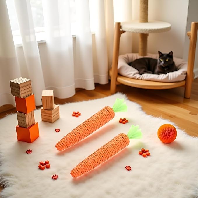 Cat Chew Toys, 2Pcs Carrot Shapes Cat Rope Toys with Sounding Parcels Interactive Cat Toys for Indoor Cats and Kittens for Biting Chewing