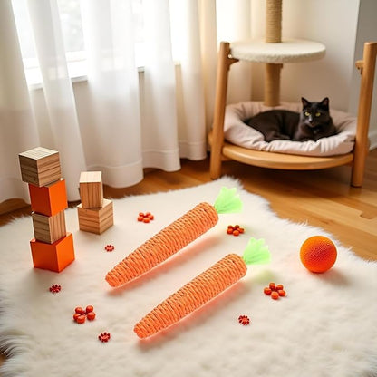 Cat Chew Toys, 2Pcs Carrot Shapes Cat Rope Toys with Sounding Parcels Interactive Cat Toys for Indoor Cats and Kittens for Biting Chewing