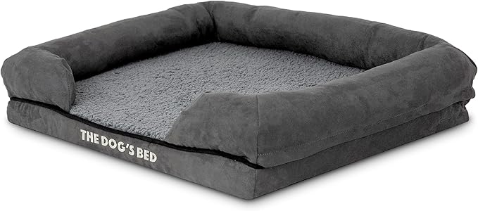 The Dog’s Bed Orthopedic Memory Foam Dog Bed with Bolsters for Small Dogs, Waterproof Washable Cover, Anti-Slip Base, Calming Surface – CertiPUR-Certified Foam, Plush Fabric, Grey Plush, Small