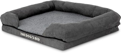 The Dog’s Bed Orthopedic Memory Foam Dog Bed with Bolsters for Small Dogs, Waterproof Washable Cover, Anti-Slip Base, Calming Surface – CertiPUR-Certified Foam, Plush Fabric, Grey Plush, Small