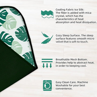 NWK Pack of 4 Pet Cooling Mat for Large Dogs -Q-Max>0.345 Ice Silk Cooling Mat for Dogs & Cats Portable & Washable Pet Cooling Blanket for Summer (4pcs, Green Leaf, 39'' X 27'' X 0.3'')