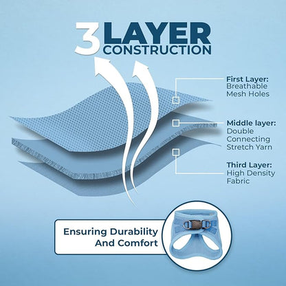 Best Pet Supplies Voyager Step-in Air All Weather Mesh Harness and Reflective Dog 5ft Leash Combo with Neoprene Handle, for Small, Medium and Large Breed Puppies - Set (Baby Blue), Medium