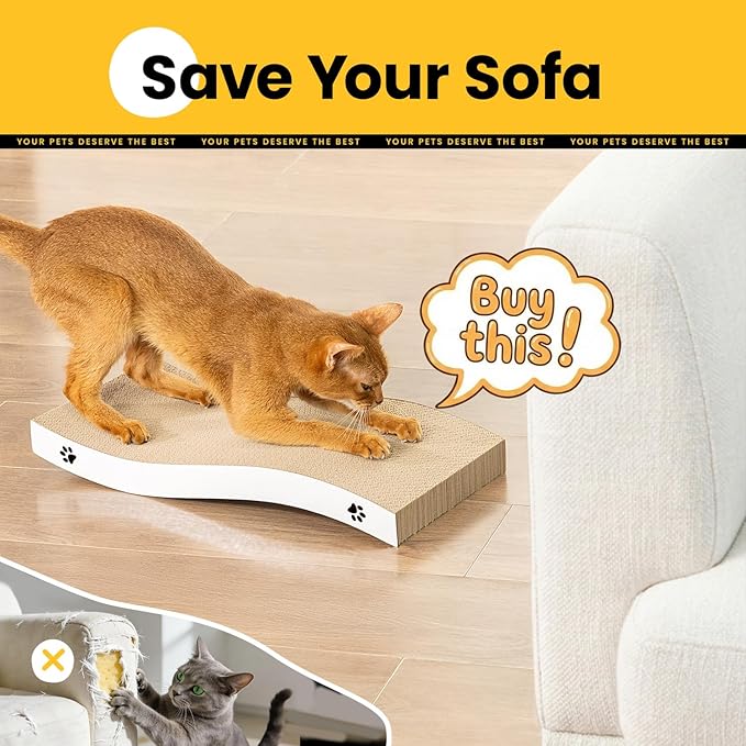 Cat Scratcher, Durable Scratch Pad, Corrugated Cardboard Scratching Board for Indoor Cats, Heavy Duty, Double-Sided Usability, Recyclable, with Catnip, Medium, 4 Pack