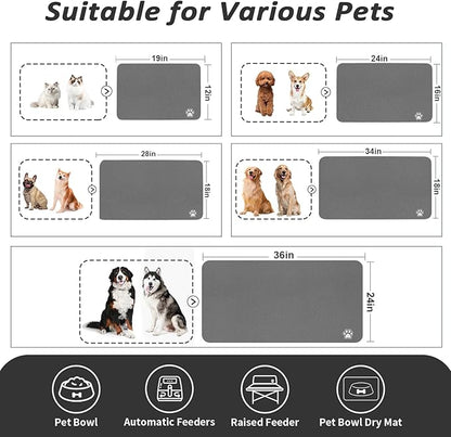 HotLive Dog Food Mat - Absorbent Cat Mat for Food and Water, No Stains Pet Feeding Bowl Mat, Easy to Clean Pet Placemats, Quick Dry Dog Water Dispenser Mat for Messy Drinkers | Paw Dark Grey 16"x 24"