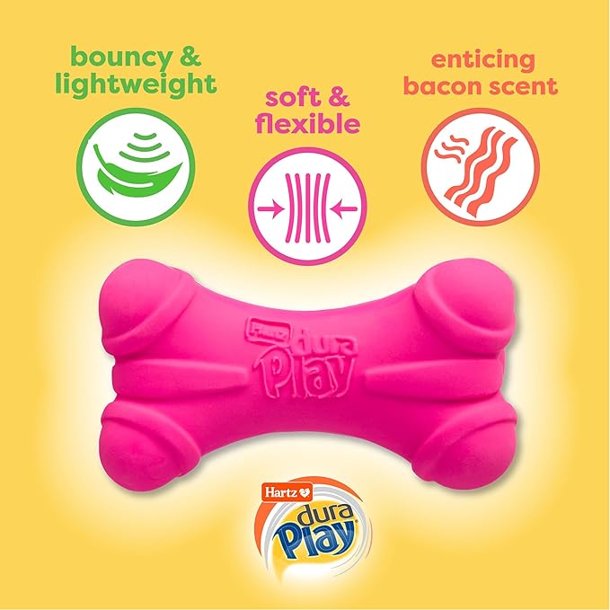 Hartz DuraPlay Bone Squeaky Latex Dog Toy for Medium Breeds, 3 Pack