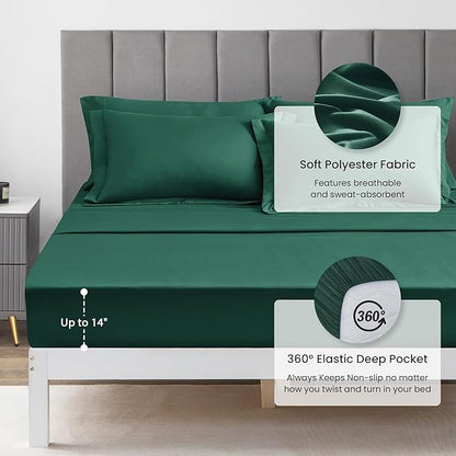 Love's cabin Full Comforter Set Dark Green, 7 Pieces Full Bed in a Bag, All Season Bedding Sets with 1 Comforter, 1 Flat Sheet, 1 Fitted Sheet, 2 Pillowcase and 2 Pillow Sham