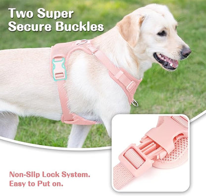 No Pull Dog Harness for Small Medium Large Dogs - Adjustable 2 Layer Mesh Dog Vest with Dual Clip, Escape Proof, Quick Release, Lightweight Breathable Mesh for Walking Hiking (Light Pink,L)