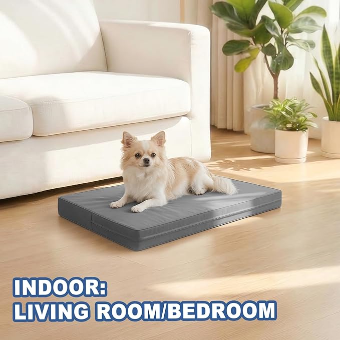 Vonabem Outdoor Waterproof Dog Bed Washable, Small Crate Pad 24 inch, Wipeable Puppy Beds with Removable Cover Reversible, Foam Leather Durable Anti-Slip Kennel Pads 23"x17" Grey