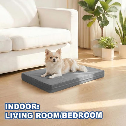 Vonabem Outdoor Waterproof Dog Bed Washable, Small Crate Pad 24 inch, Wipeable Puppy Beds with Removable Cover Reversible, Foam Leather Durable Anti-Slip Kennel Pads 23"x17" Grey
