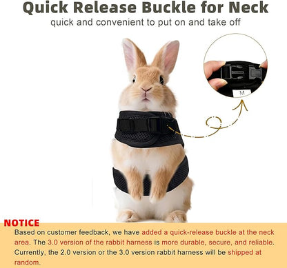 AIITLE Rabbit Harness and Leash Set with Cute Bow, Soft Breathable Mesh Vest Harness for Rabbits Kitten Ferret Puppy Small Pets Walking Supplies Black L