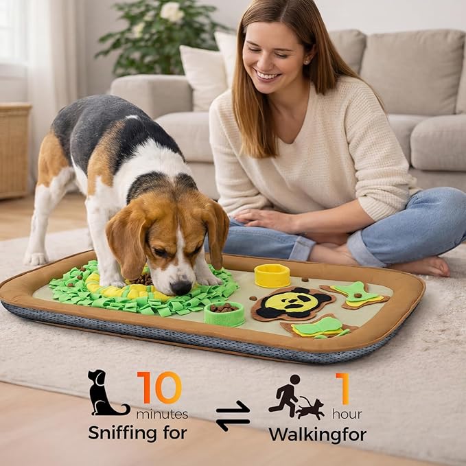 2IN1 Dog Bed Mat&Snuffle Mat for Dogs Large Breed, 28.3''x28.3'' Interactive Puzzle Dog Food Mat, Easy to Clean, Durable, Mental Stimulation & Slow Feeding Game for All Breeds