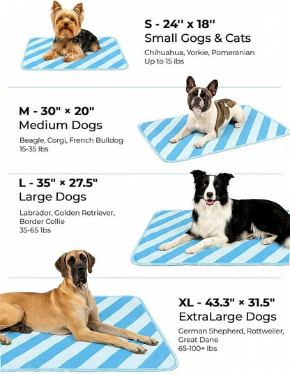 Dog Cooling Mat for Dogs & Cats, Soft Breathable Cooling Pad for Dog Bed, 35"x28" Self Cooling Crate Mat for Dogs, No Gel Washable Non-Slip Pet Cooling Mat Indoor Outdoor, Blue Stripe