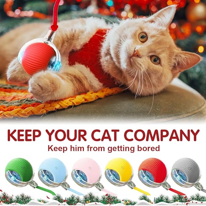 Interactive Cat Toys for Indoor Cats, Interactive Pet Toy Ball, Cat Toy Ball for Bored Indoor Cats, Smart Rolling Ball for Dogs & Cats (Red)