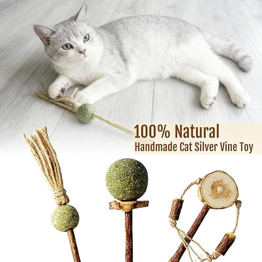 3PCS Natural Catnip Chew Toys | Silvervine & Sisal Rope | Dental Care & Anxiety Relief | Indoor Cats 6+ Months | Teething Kitten Toys