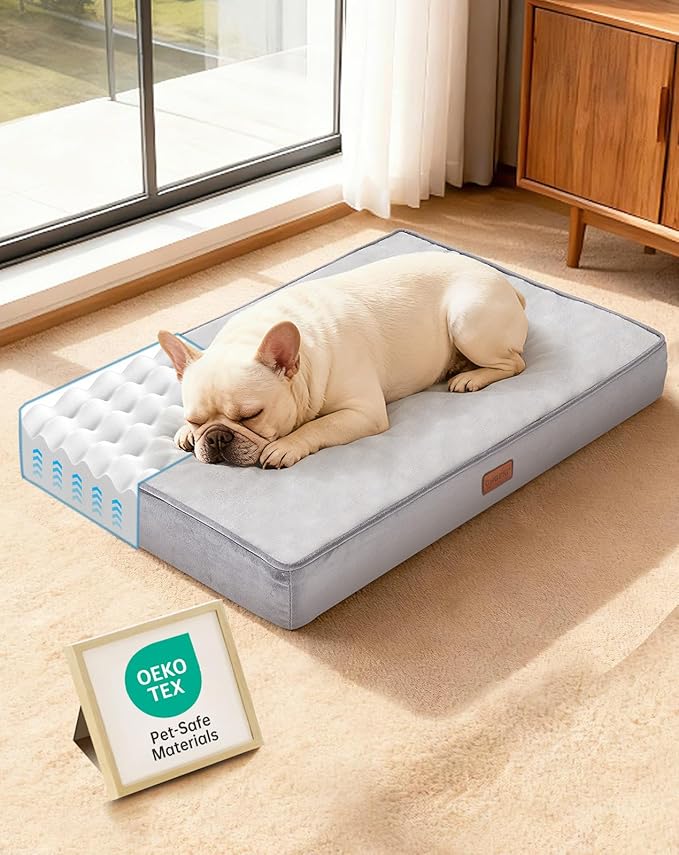 OhGeni Orthopedic Waterproof Dog Bed for Medium Dogs, Machine-Washable Removable Cover in Easy-Clean Fabric, High Density Foam & Easy-Carry Handle, Suitable for Crate, 30 inch (Gray)