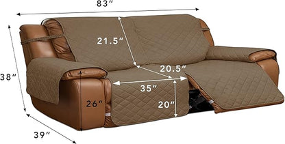 Easy-Going Oversized Loveseat Recliner Cover, Reversible Couch Cover for Double Recliner, Split Sofa Cover for Each Seat with Elastic Straps for Kids, Dogs, Pets(Oversized 2 Seater, Camel/Ivory)