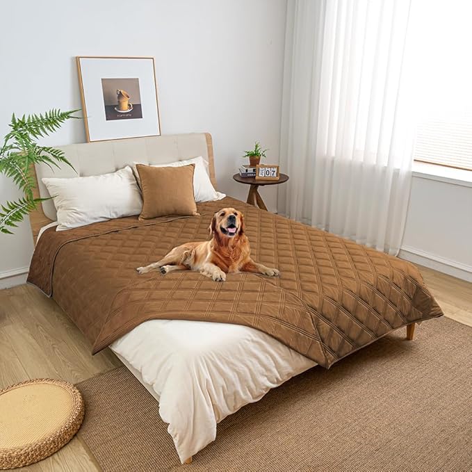 fuguitex Waterproof Dog Blanket Reversible for Small Dogs Resistant Leakproof Washable Couch Cushion Bed Protector Cover for Indoor Furniture Pet Friendly（82"*82",Brown+Brown