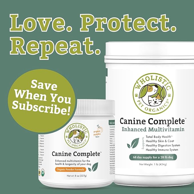 Wholistic Pet Organics Canine Complete - Dog Multivitamin Powder - 8 oz - Daily Dog Vitamins and Supplements for Homemade Food - Immune System, Skin, Coat & Overall Health - All Breeds - 22 Scoops