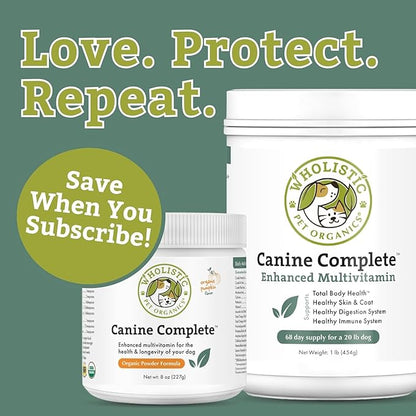 Wholistic Pet Organics Canine Complete - Dog Multivitamin Powder - 4 Lb - Daily Dog Vitamins and Supplements for Homemade Food - Immune System, Skin, Coat & Overall Health - All Breeds - 180 Scoops
