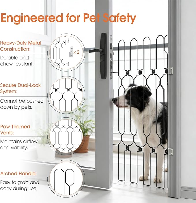 Metal Retractable Dog Gate for Front Door, Adjustable Pet Barrier & Door Blocker, Foldable Gate for Apartments, RVs, Indoor and Outdoor Use